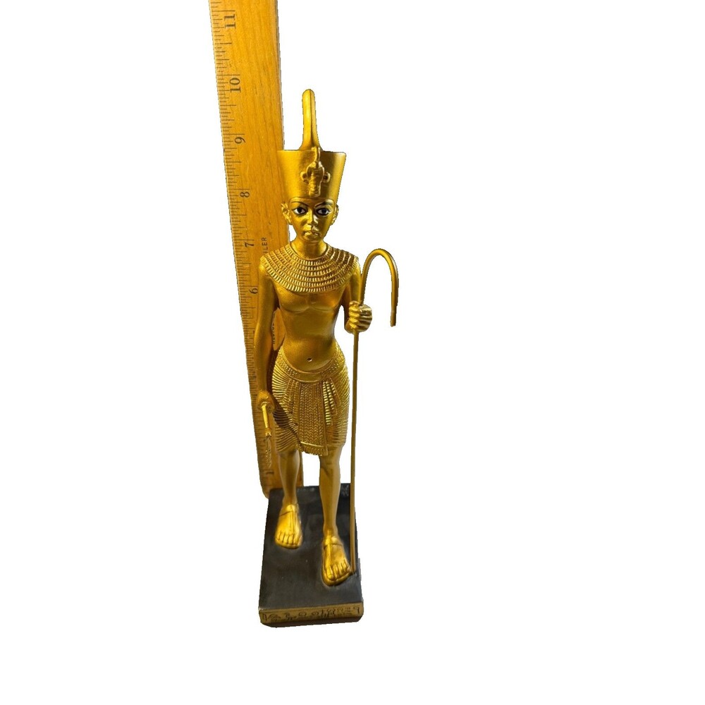 Handmade Gold Egyptian Pharaoh Figurine With Hieroglyphic Base - Stamped